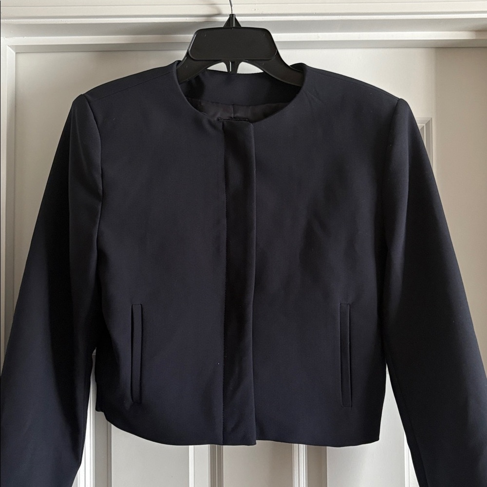 Zara hidden zipper Cropped Blazer Navy Size Small NWT - Picture 2 of 14